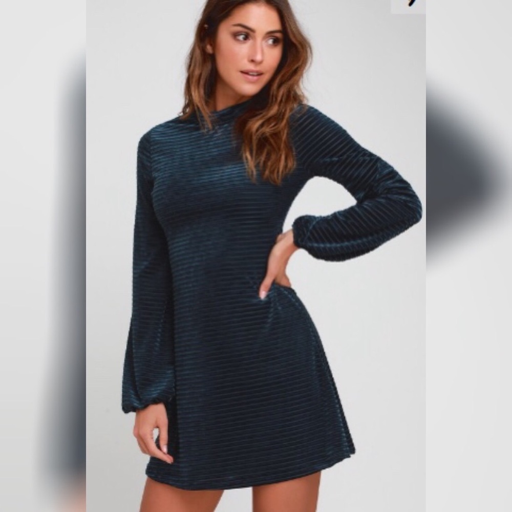 Ticket to Chic Striped Velvet Balloon Sleeve Dress